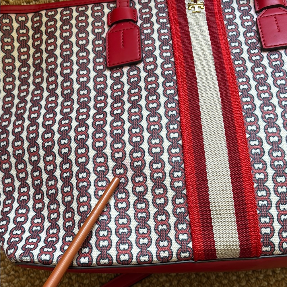 Tory Burch Gemini Link Red Blue Tote Bag Purse - Picture 6 of 10